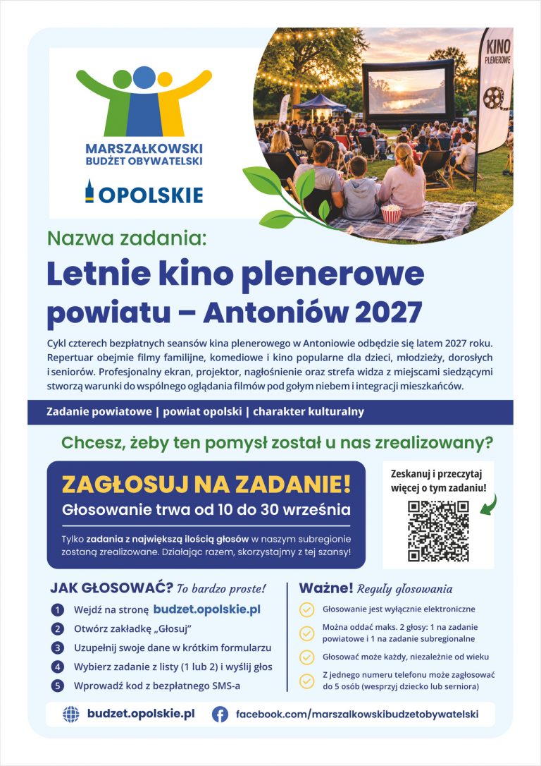 Plakat – Letnie Kino Plenerowe Powiatu – Antoniów 2027