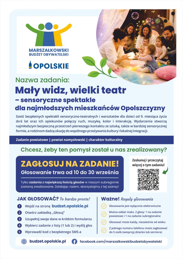 Plakat – Mały Widz, Wielki Teatr – Sensoryczne Spektakle Dla Najmłodszych Mieszkańców Opolszczyzny