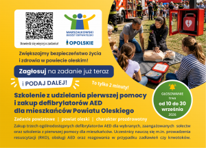 Pocztówka – Szkolenie Z Udzielania Pierwszej Pomocy I Zakup Defibrylatorów AED Dla Mieszkańców Powiatu Oleskiego