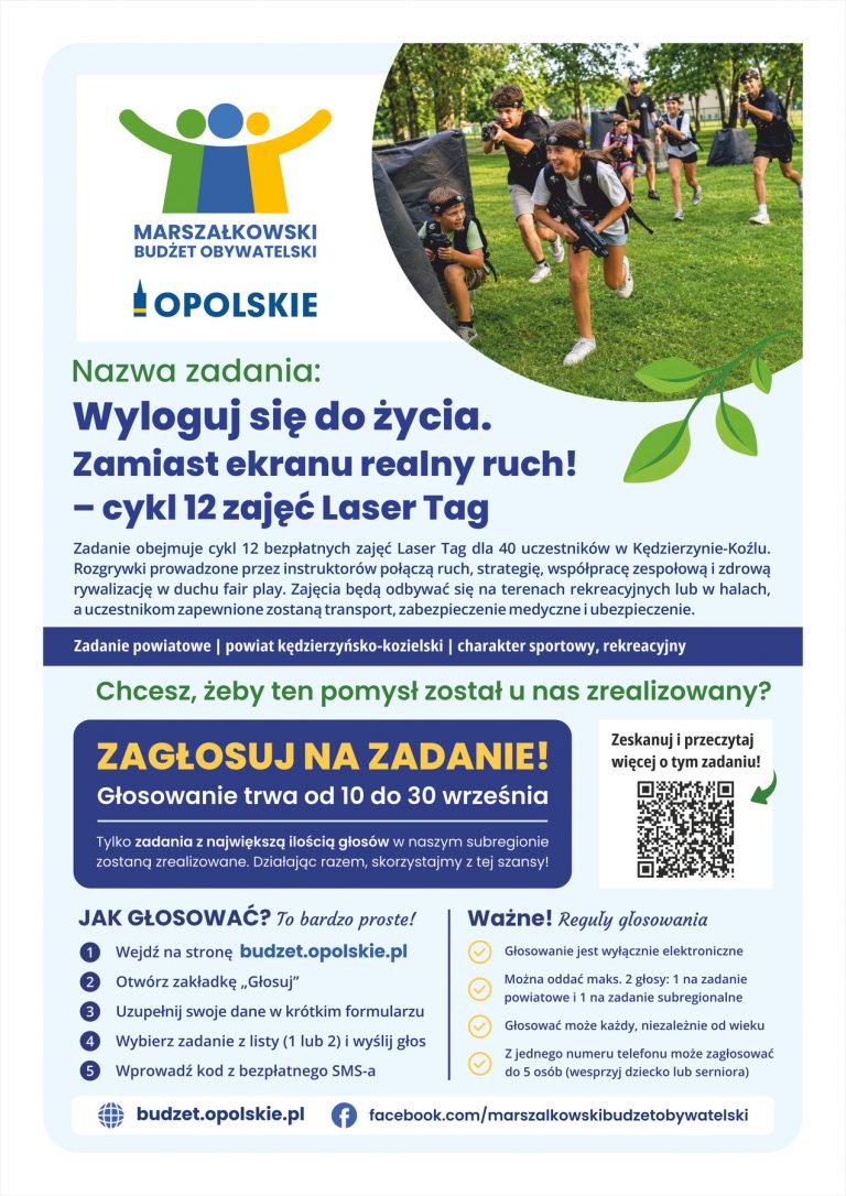 Plakat – Wyloguj Się Do życia. Zamiast Ekranu Realny Ruch! – Cykl 12 Zajęć Laser Tag