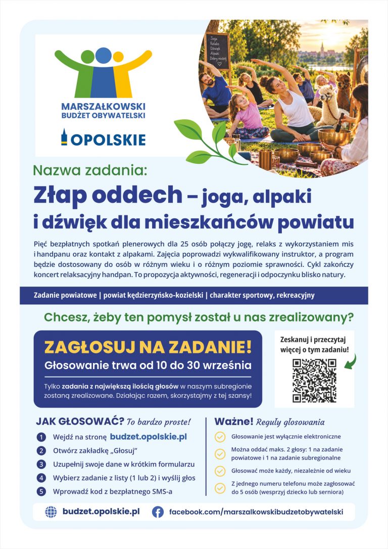 Plakat – Złap Oddech – Joga, Alpaki I Dźwięk Dla Mieszkańców Powiatu