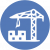Ikona w kolorze niebieskim symbolizująca inwestycje z obrazkiem placu budowy