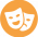 Symbol charakteru kulturalnego zadania - dwie maski teatralne w pomarańczowym kółku