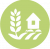 Ikonka w kolorze zielonym symbolizująca wieś: kłos, pole i stodoła