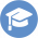 Ikona niebieska z symbolem edukacji - czapką studenta